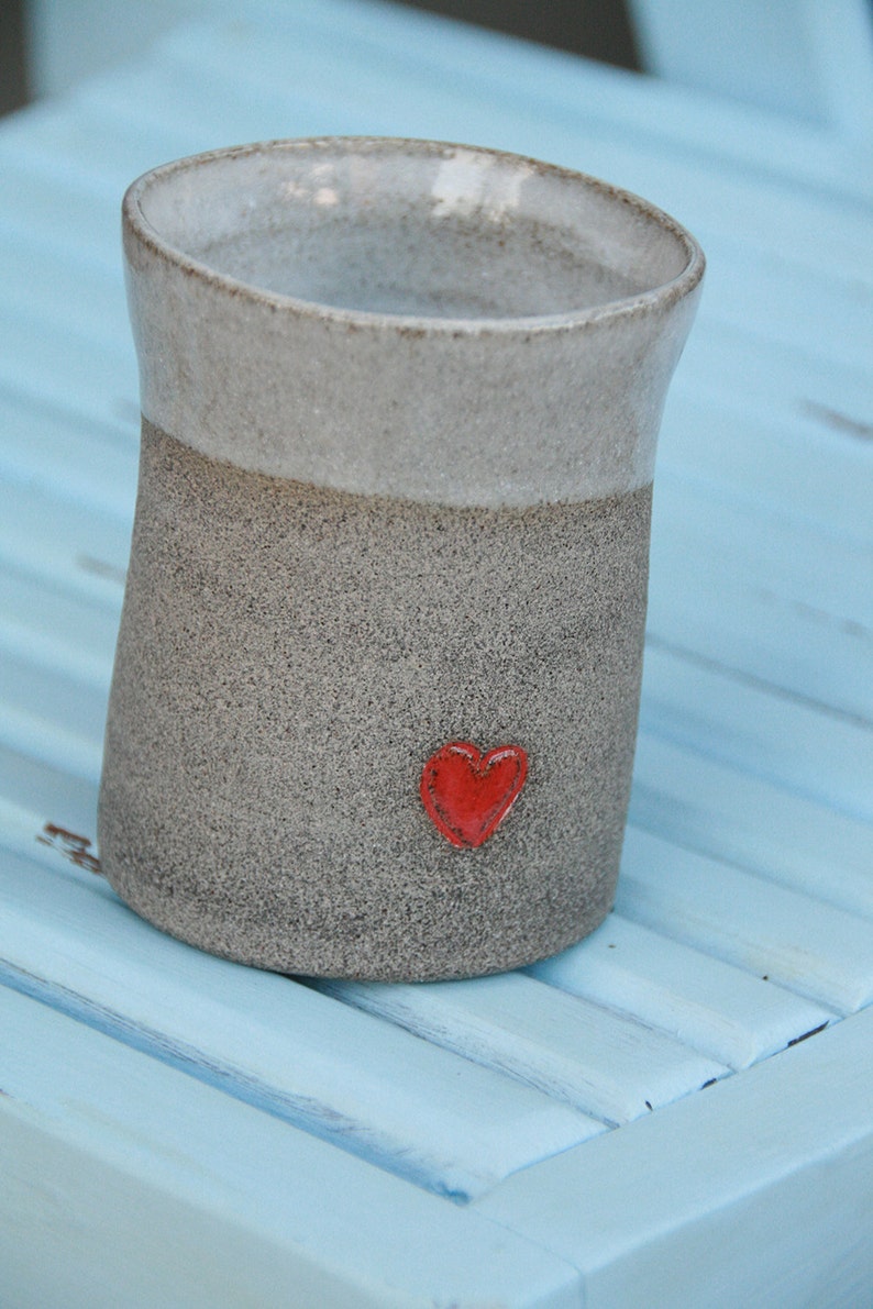 set of two Coffee mugs pottery coffee mugs with a red heart stoneware set of two coffee mugs curved coffee mugs image 3