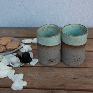 Set of Two Ceramic Cups pottery ceramic cups turquoise ceramic cups stoneware ceramic cup curved coffee mug no handle coffee mug image 6