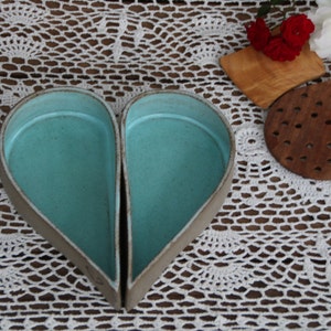 Heart dish, pottery serving dishes, heart shaped bowl, turquoise ceramic serving dish, valentines day gift, wedding gift, heart baking dish image 4