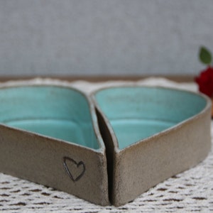 Heart dish, pottery serving dishes, heart shaped bowl, turquoise ceramic serving dish, valentines day gift, wedding gift, heart baking dish image 2