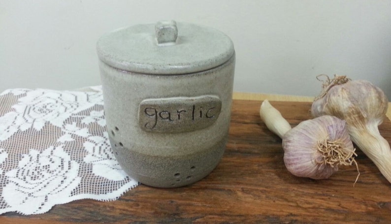 Pottery Garlic jar Garlic Keeper with wholes and lead house warming kitchen gift country house gift image 1