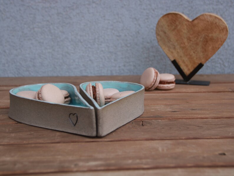 Heart dish, pottery serving dishes, heart shaped bowl, turquoise ceramic serving dish, valentines day gift, wedding gift, heart baking dish image 3