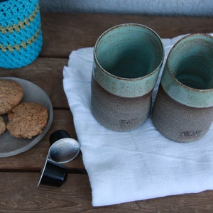 Set of Two Ceramic Cups pottery ceramic cups turquoise ceramic cups stoneware ceramic cup curved coffee mug no handle coffee mug image 3