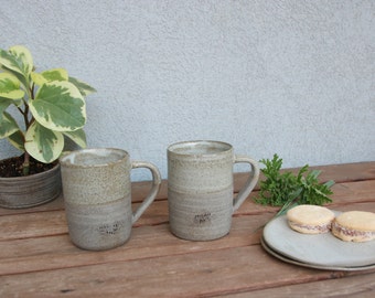 Set of 2 Ceramic Cups and 2 ceramic  plates - pottery coffee mug - housewarming gift -clay plates- pottery set - coffee lover gift