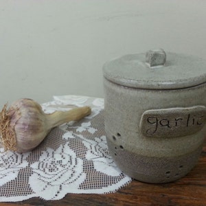 Pottery Garlic jar Garlic Keeper with wholes and lead house warming kitchen gift country house gift image 2