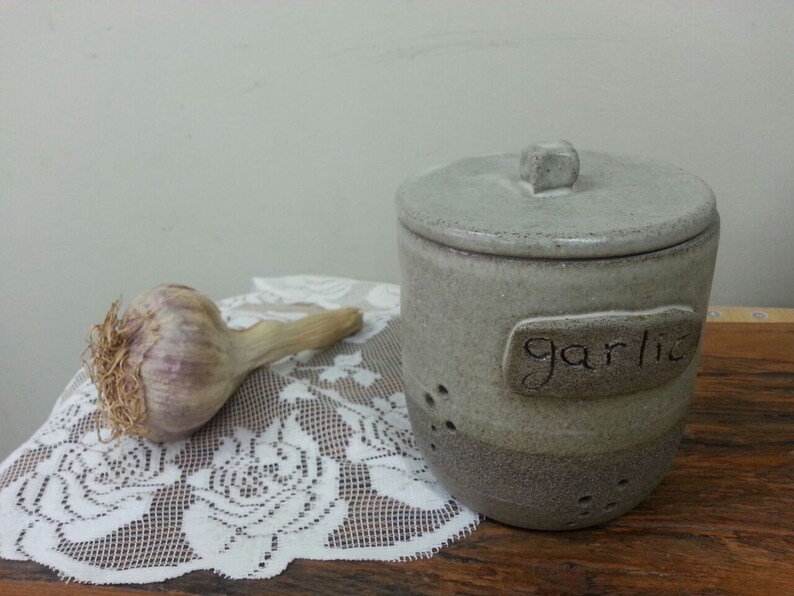 Pottery Garlic jar Garlic Keeper with wholes and lead house warming kitchen gift country house gift image 2