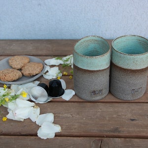 Set of Two Ceramic Cups pottery ceramic cups turquoise ceramic cups stoneware ceramic cup curved coffee mug no handle coffee mug image 7