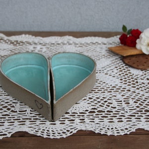 Heart dish, pottery serving dishes, heart shaped bowl, turquoise ceramic serving dish, valentines day gift, wedding gift, heart baking dish image 6