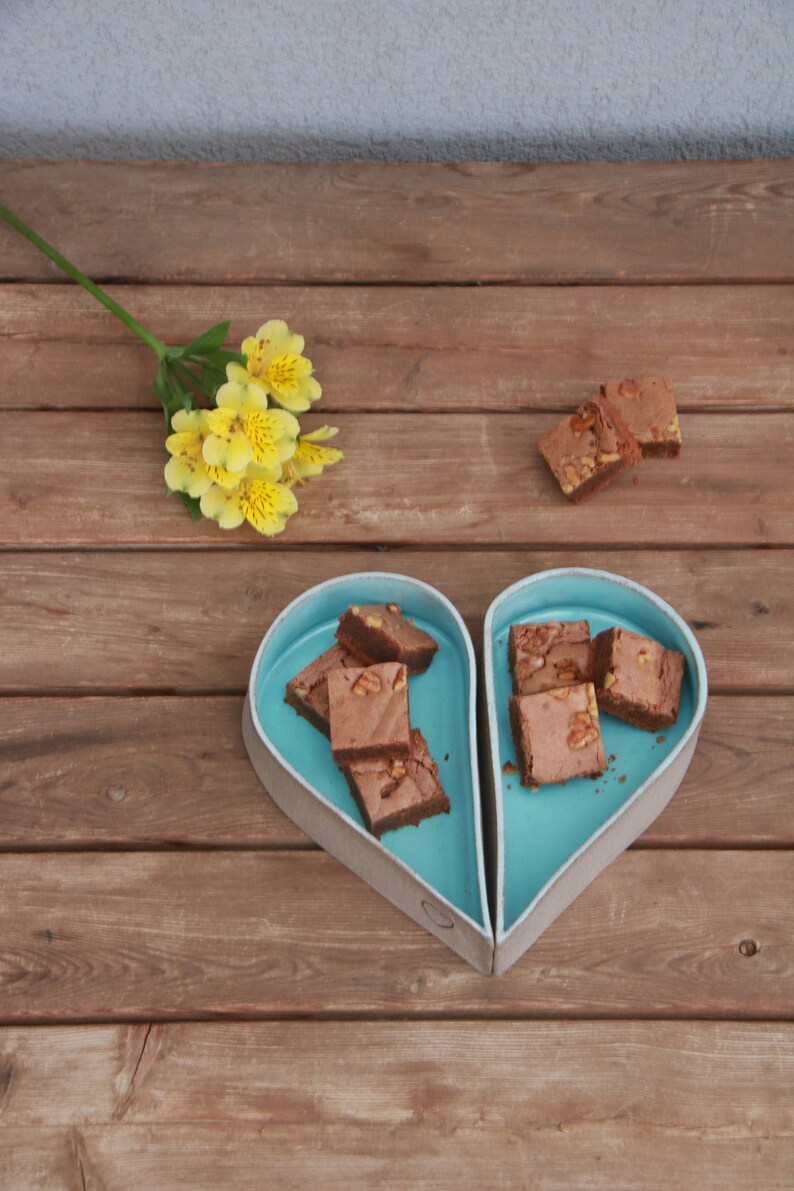 Heart dish, pottery serving dishes, heart shaped bowl, turquoise ceramic serving dish, valentines day gift, wedding gift, heart baking dish image 5