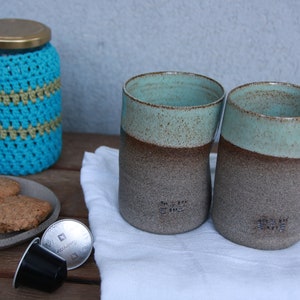 Set of Two Ceramic Cups pottery ceramic cups turquoise ceramic cups stoneware ceramic cup curved coffee mug no handle coffee mug image 2