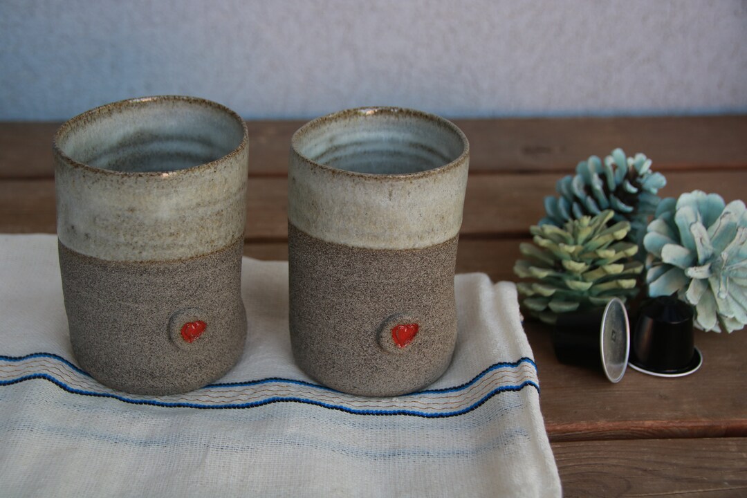 Set of Two Pottery Coffee Mugs Without Handles 2 Ceramic Etsy