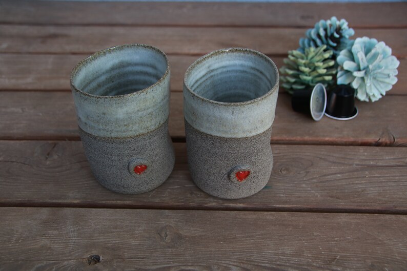 Set of Two Pottery Coffee Mugs Without Handles 2 Ceramic Etsy