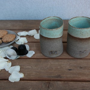 Set of Two Ceramic Cups pottery ceramic cups turquoise ceramic cups stoneware ceramic cup curved coffee mug no handle coffee mug image 5