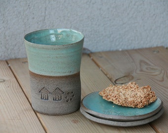 Pottery coffee mug - no handle coffee mug - curved clay coffee mug - coffee lover gift