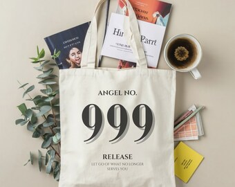 Angel Number Tote Bag | Cotton Canvas Tote Bag | Manifest Divine Energy | Trendy Reusable Tote | Minimalist Tote