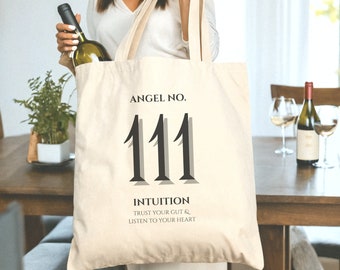 Angel Number Tote Bag | Cotton Canvas Tote Bag | Manifest Divine Energy | Trendy Reusable Tote | Minimalist Tote