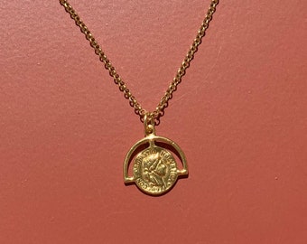 Carlotta - Gold Coin Pendant Necklace. Gold Medallion Necklace. Festival.  Gold Coin Necklace. Layering. Ancient Greek Jewelry