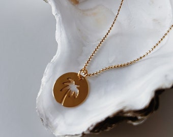 The Palm - Silver Gold Plated Palm Tree Necklace. Gold Penadant Necklace. Beach Wedding. Bridesmaid Gift. Beach Necklace. Summer Necklace