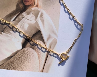 Gold Toggle Clasp Chain Necklace: Stainless Steel Layering Jewelry