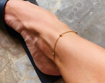 Livie - Dainty Ball Chain Anklet. Ankle Bracelet Adjustable Women. Anklet Gold. Stainless Steel Ankle Bracelet. Handmade Anklet