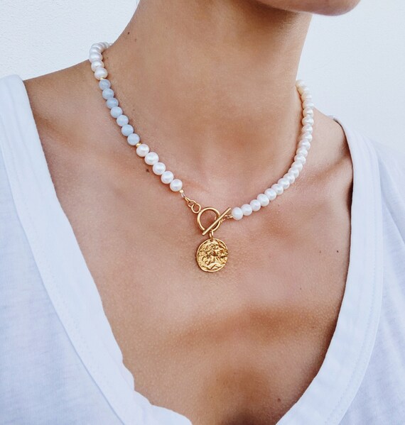 Aqua Aquamarine \u0026 Pearl Necklace With 