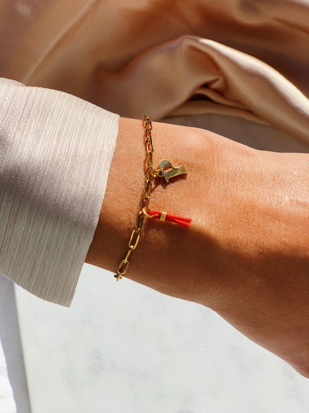 Lucky You Red String of Luck Gold Letter Link Chain Bracelet . Red ...