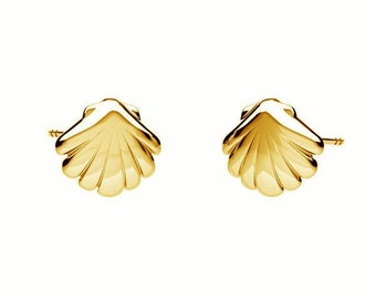 Shell - Sterling Silver 24kt Gold Plated Shell Stud Earrings. Stud Earrings Gift for Her. Summer Earrings Beach Wedding Lightweight Earrings