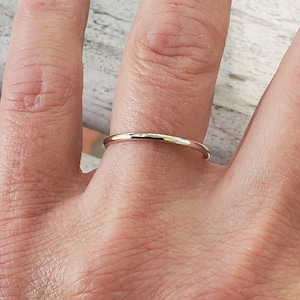 Slim Slightly Hammered Minimalist Solid 14k White Gold Ring