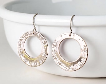 Round Hammered Copper Earrings on Sterling Silver Ear Wire