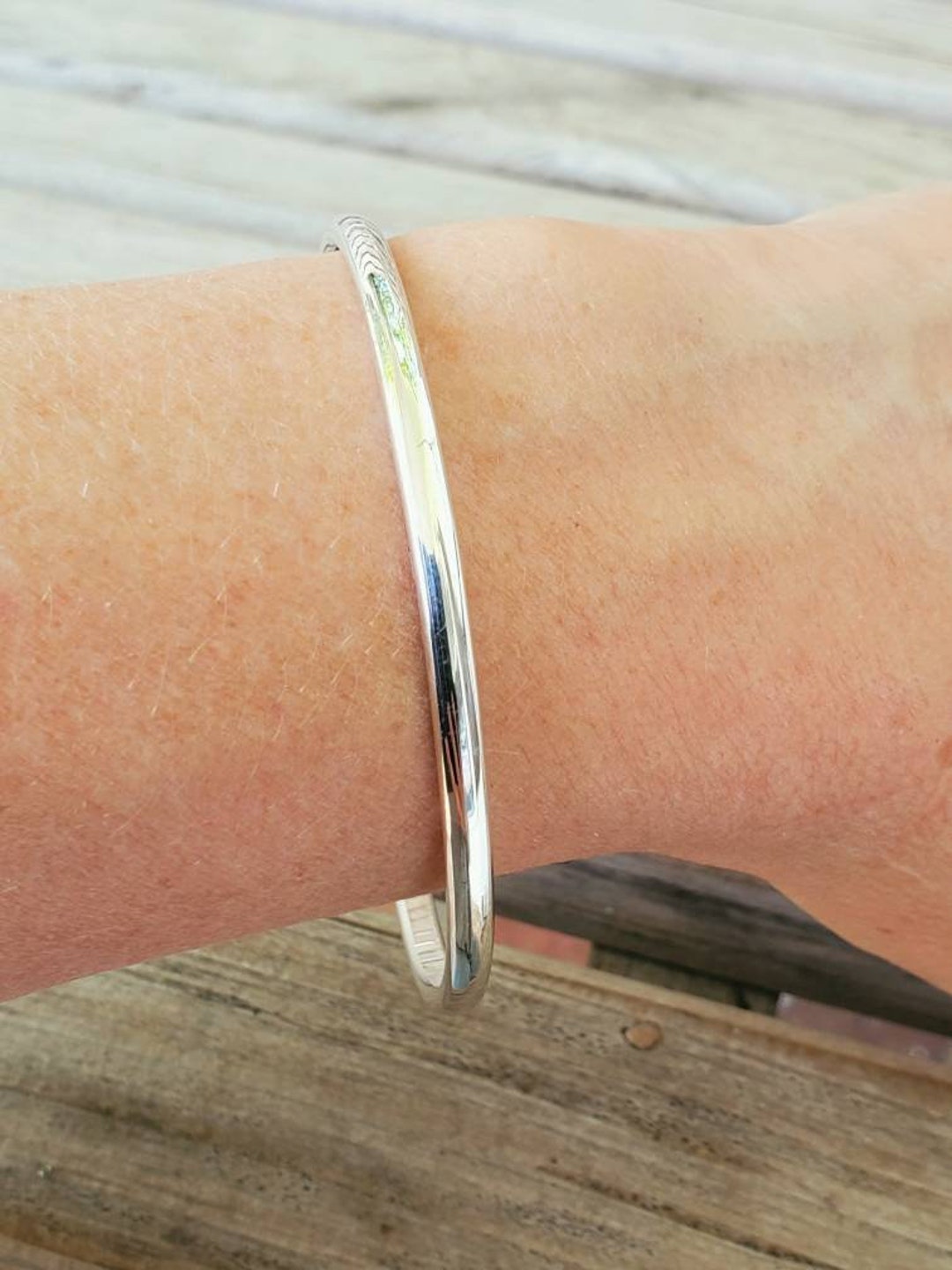 ブレスレット Silver Half Round Bangle For Men & Women Sterling Silver Half Round Handmade Amazing Design Bangle