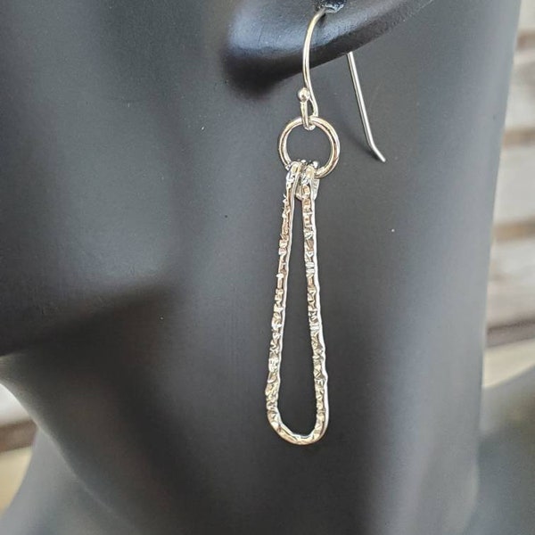 Textured Sterling Silver Teardrops on 935 Silver French Wire Earrings