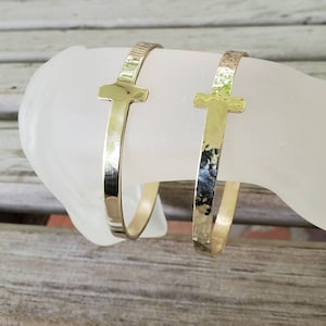 Jeweler&#39;s Brass Cross Bracelet in Hammered or Smooth Finish