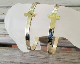 Jewelers Brass Cross Bracelet in Hammered or Smooth Finish
