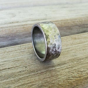 Stainless Steel Ring | Rugged Heavy Duty Ring | Hammered Stainless Ring | Thick Statement Ring | Mens Wedding Band | Darkened Stainless Ring