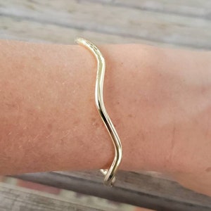 Handcrafted Wavy Brass Bangle | Adjustable Stacking Bracelet