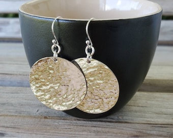 Round Silver Earrings | Hammered Sterling Earrings | Textured Sterling Silver Earrings | Hammered Silver Disc French Wire Earrings