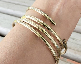 Textured Jewelers Brass Bangle | Adjustable Stacking Boho Bracelet