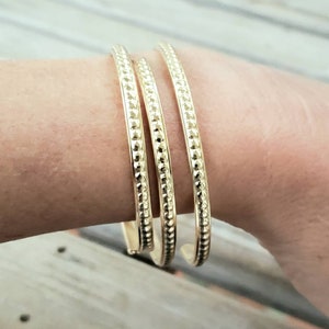 Minimalist Beaded Texture Jewelers Brass, Bronze, or Copper Stacking Bangle Bracelets, Create Your Set