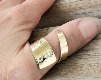 Hammered Jewelers Brass Cuff Thumb Ring | Wraparound Thumb Ring | Gold Wraparound Ring | Adjustable Thumb Ring | Unique Gold Unisex Ring