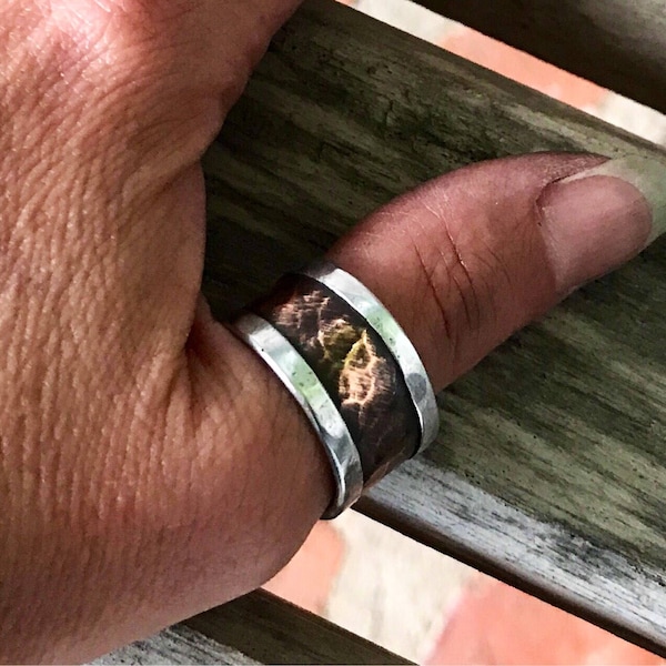 Rugged Forged Copper and Fold Formed Aluminum Cuff Thumb Ring | Boho Thumb Ring | Stainless and Copper Thumb Ring | Made to Order