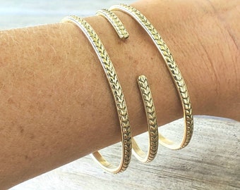 Textured Brass Bangle | Adjustable Minimalist Stacking Bracelet