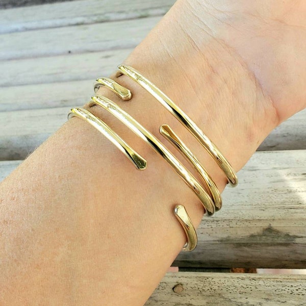 Minimalist Smooth Jewelers Brass Bangle, Bronze Bangle, or Copper Bangle Bracelet | Adjustable Boho Stacking Bridesmaid Bangles