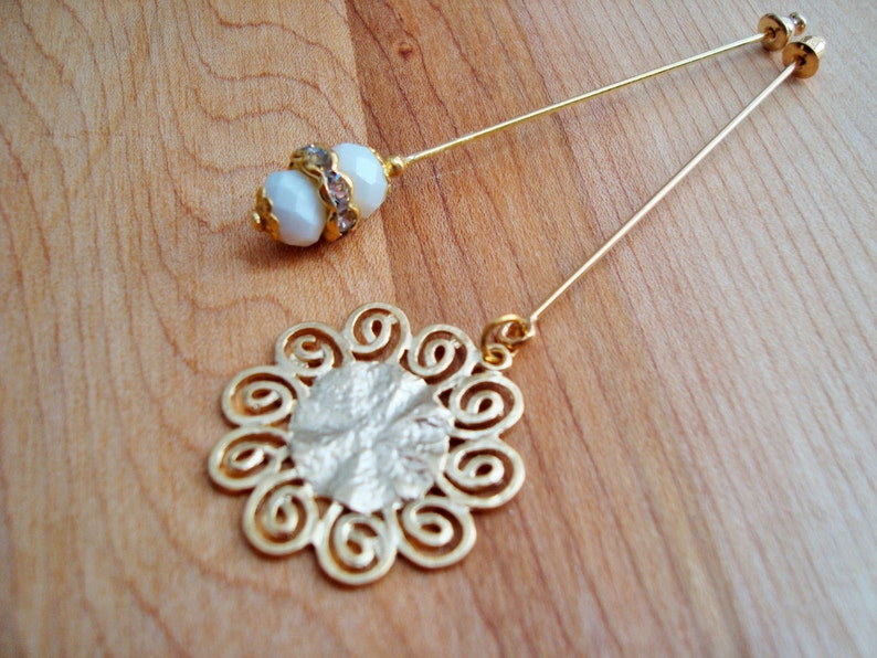 Gold Sunburst & White Hijab Pins Set Stick Pins / Hat Pins / Etsy