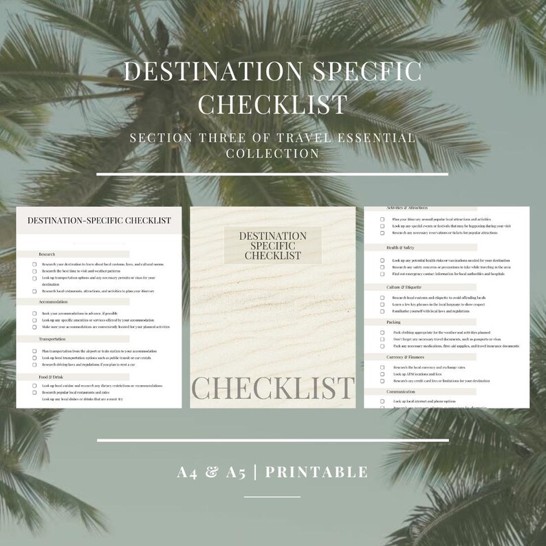 Travel | Destination Checklist | A4 & A5 - Etsy Canada