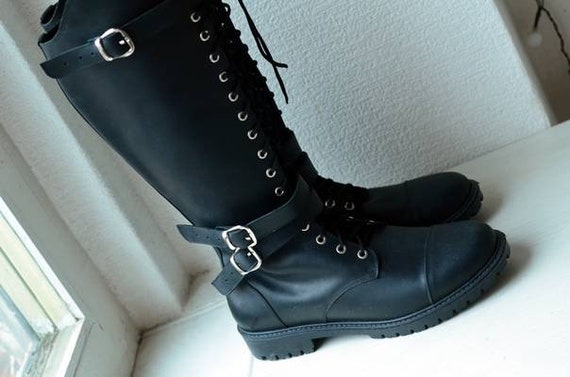 mens knee high boots lace up