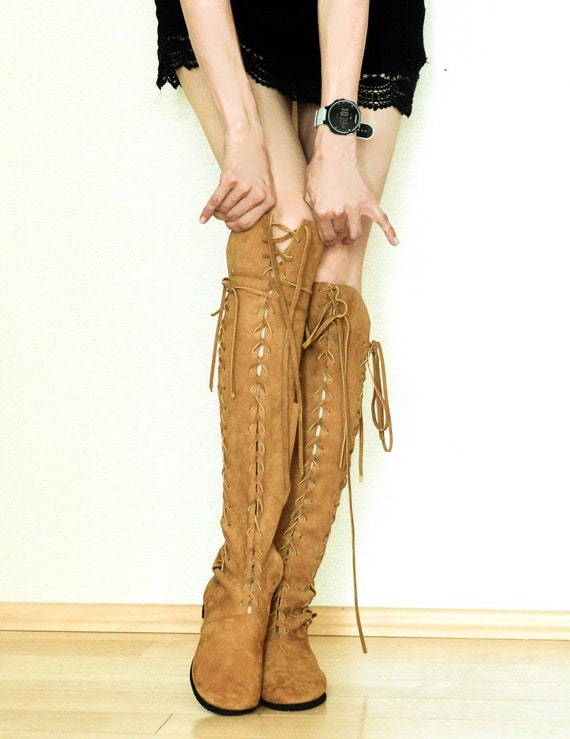 Over-knee lace-up boots / boho elven 