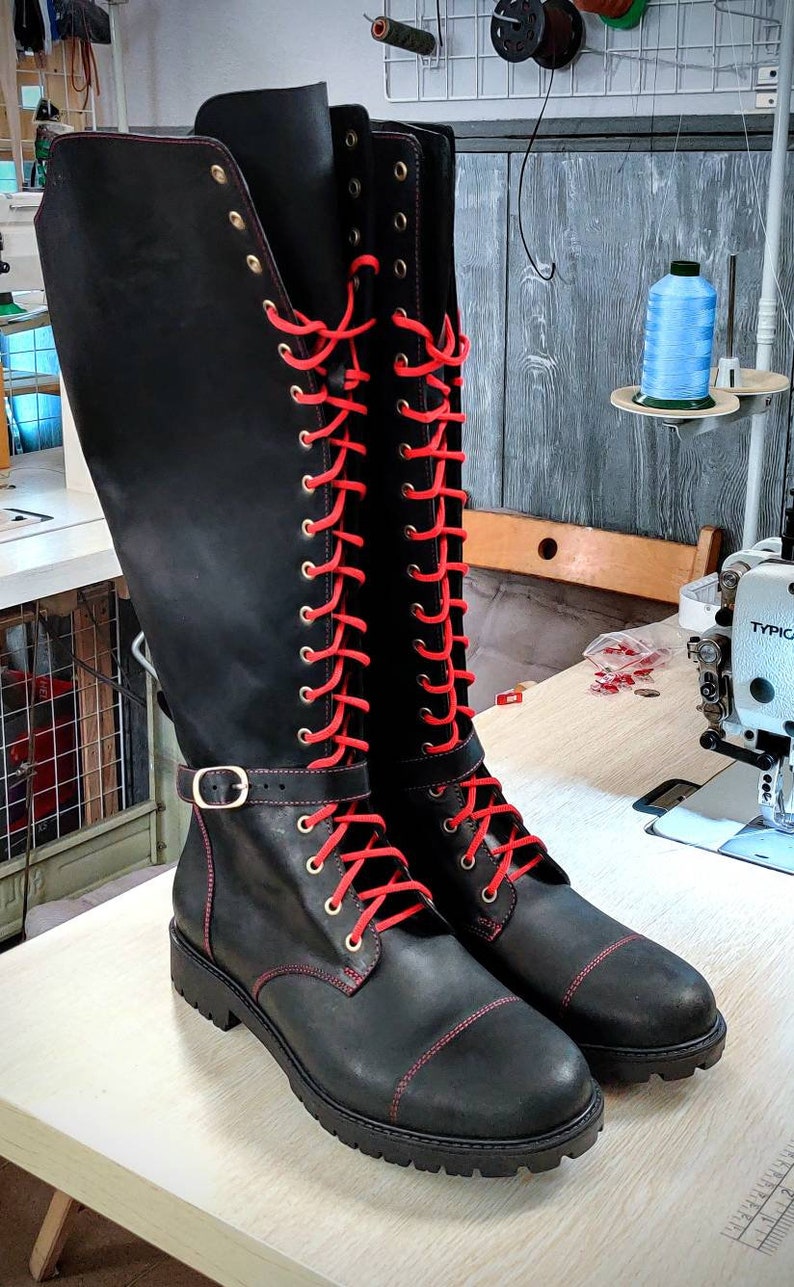 mens lace up knee high boots