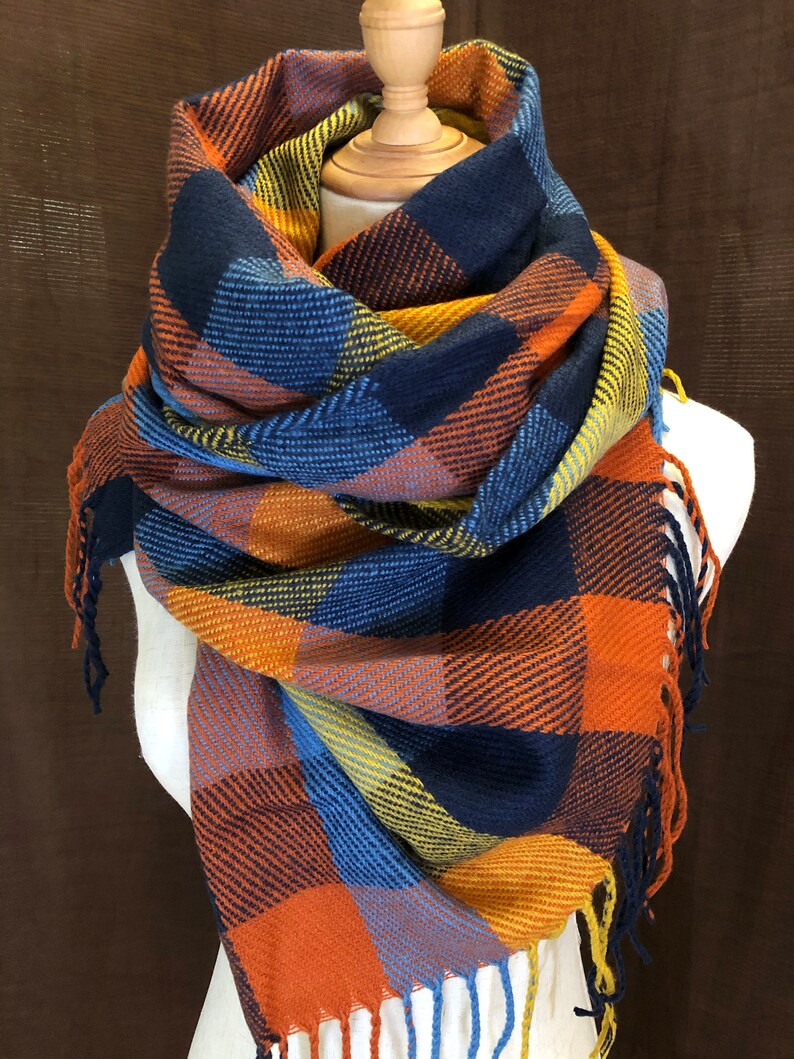 Scarf Checkered pattern Blanket scarf Cashmere Wool double Etsy