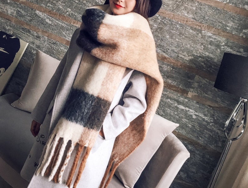 Women's Scarf Cashmere Acrylic blend Soft warm shawl Beige