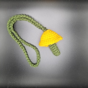 Handmade crochet mushroom chapstick/lighter holder necklace